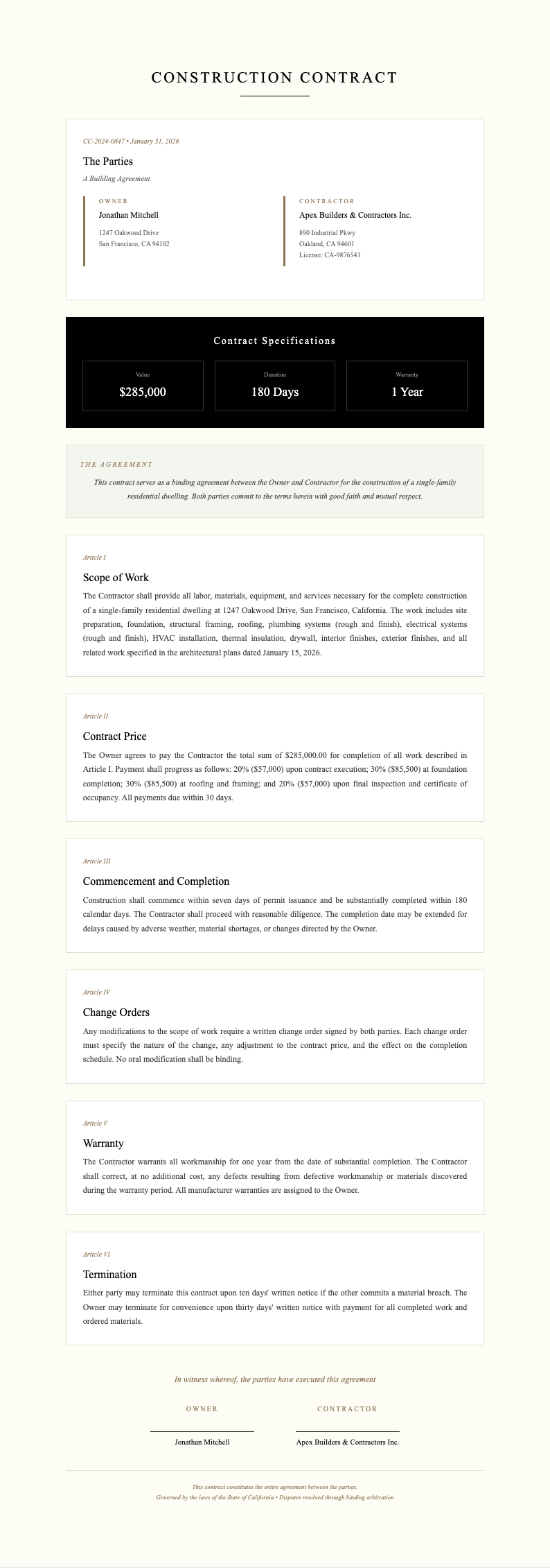 professional construction contract art gallery catalog